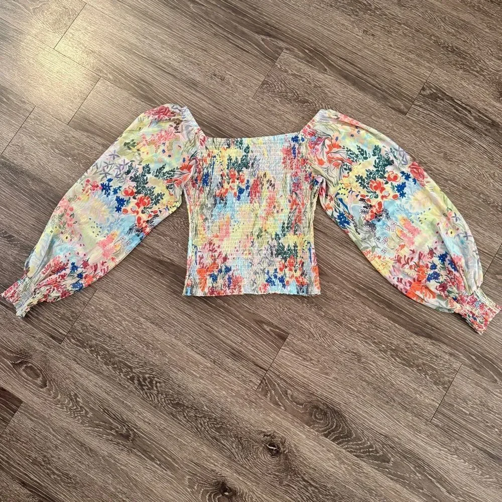 Anthropologie Rouen Smocked Floral Long Sleeve Top - Picture 7 of 7